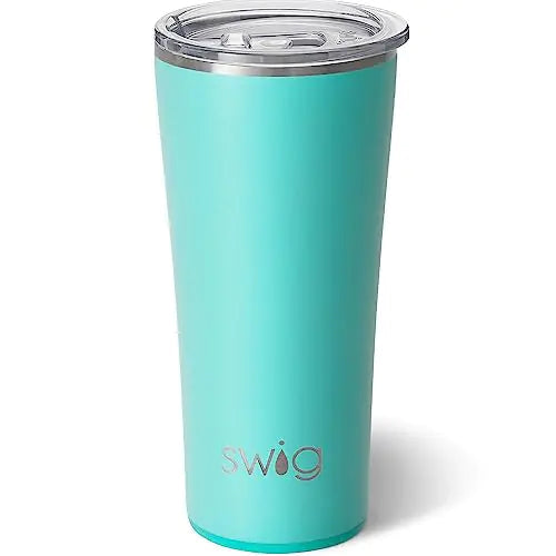 Swig Life 22oz Insulated Tumbler – Stainless Steel Travel Coffee Mug with Lid | Triple Insulated Cup Holder Friendly Thermos (Aqua) Nestables