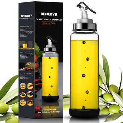 BENEBYR Glass Olive Oil Dispenser Bottle (17oz / 500ml)